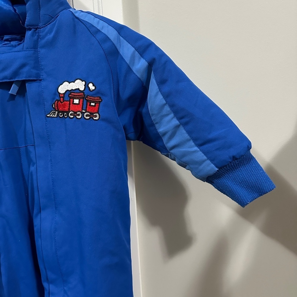 Mossi Vintage Toddler One Piece Snow Suit Blue Train Dual Zipper Size 18 months - Picture 4 of 11